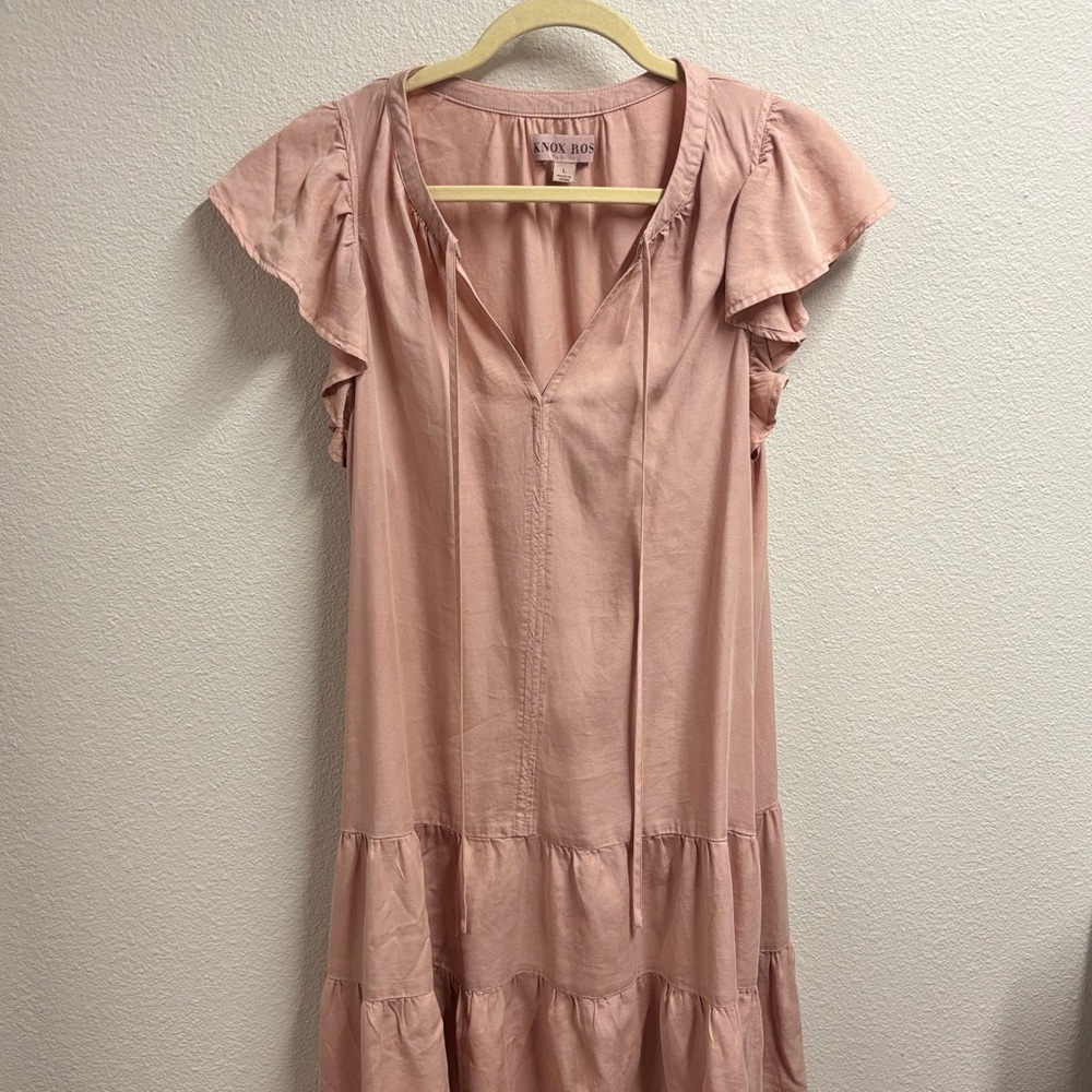 Pink Ruffled Tiered Midi Sundress with Flutter Cap Sleeves